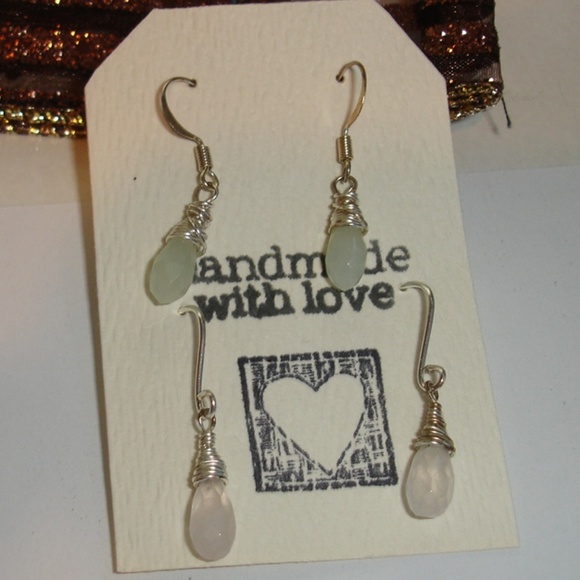 Jewelry - Gemstone Earrings 2 prs Lemon Jade and Rose Quartz